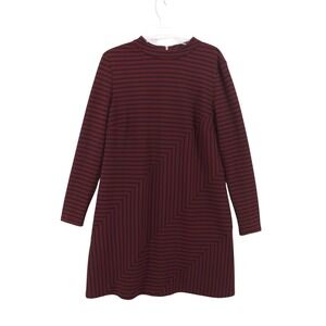 Anthropologie Hutch Dress Womens Large Burgundy Navy Striped Neck Cutout Mini